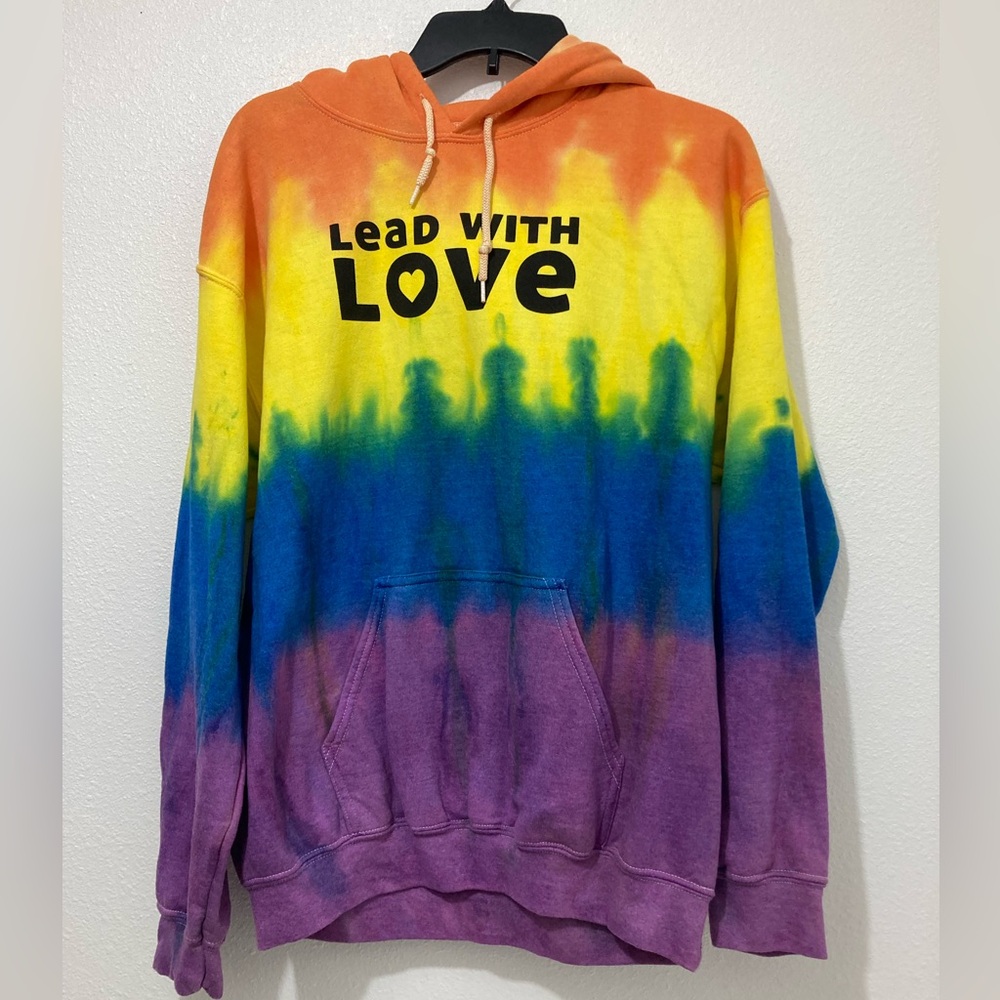 The Phluid Project Hoodie Lead With Love Unisex  Rainbow Pride Tie Dye Size Med